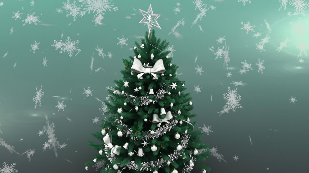 크리스마스 트리와 눈송이가 떨어지고