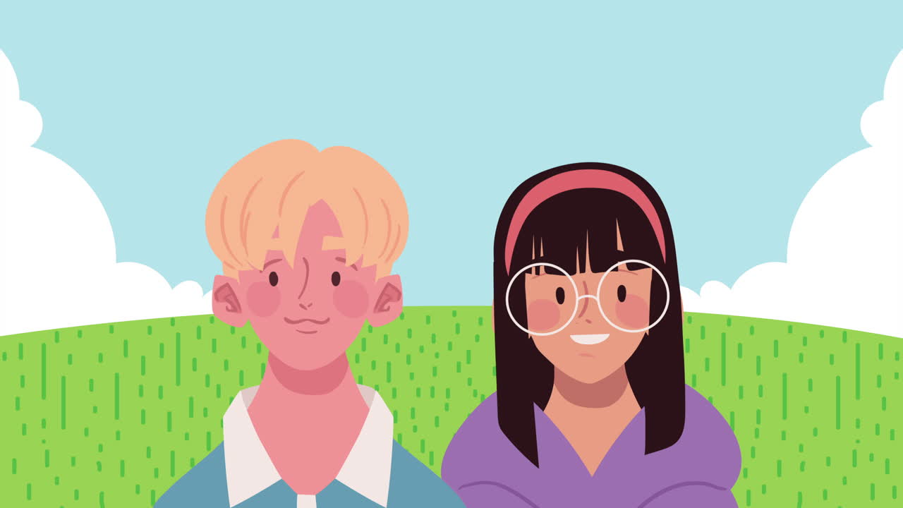 캠프에서 젊은 커플 애니메이션