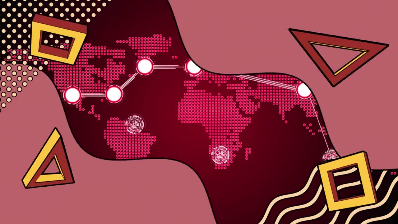 연결 네트워크와 함께 추상적인 레트로 모양의 애니메이션