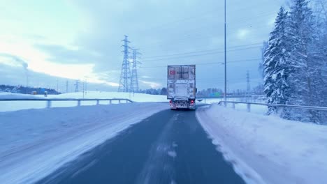 pov shot following a delivery truck driving