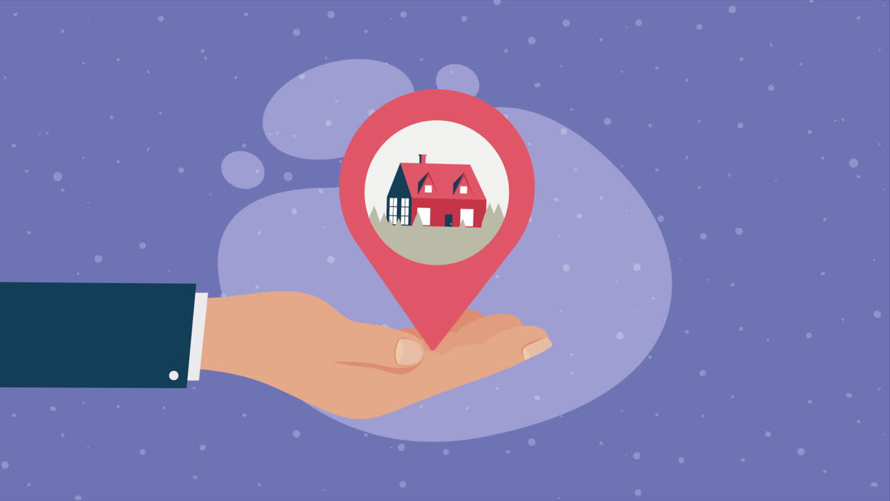 mano sosteniendo un alfiler de mapa con un icono de la casa