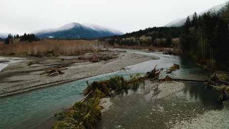 Freshwater-Flowing-Through-Hoh-River-In-Olympic-Peninsula,-Washington,-USA