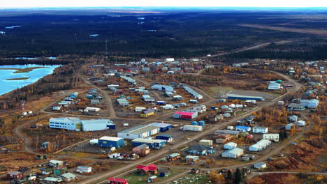 vistas at fort mcpherson hamlet in the inuvik region of the northwest territories, canada. aerial drone shot