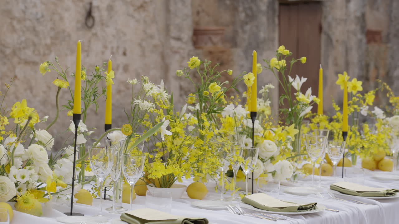 Yellow and White Floral Table Setting