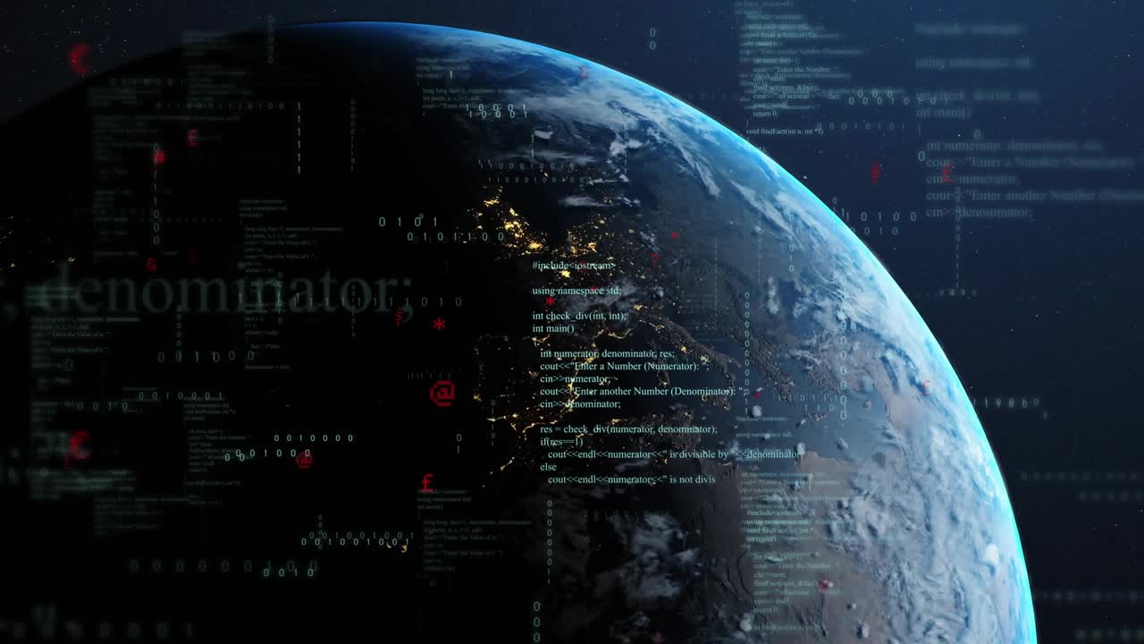 Sensor starting scan digital Earth rotating as tech HUD scrolling and marking nodes for mapping