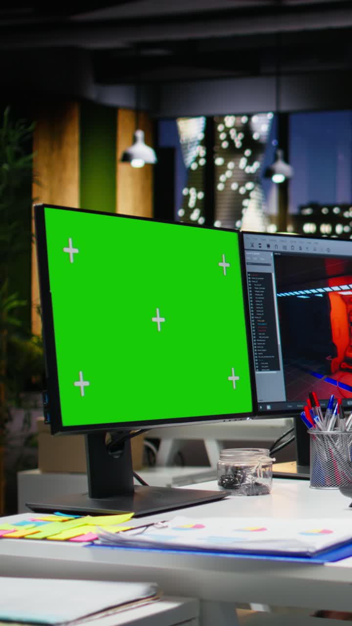 Vertical Video Chroma key with male employee working on game development