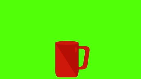 red coffee cup animation, seamless loop on green screen chroma key