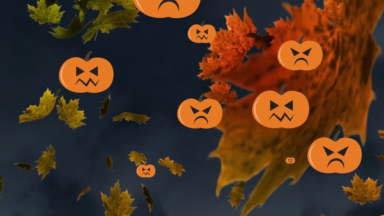 animación de hojas que caen sobre los íconos de la calabaza