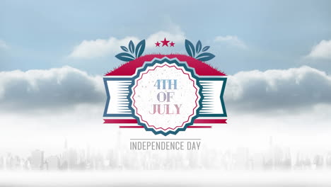 animación del texto del día de la independencia del 4 de julio sobre el paisaje urbano