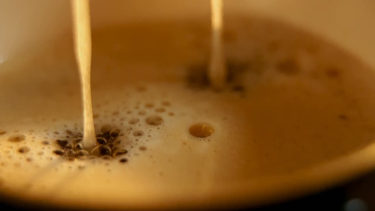 Fresh coffee drops falling to coffee cup 4k