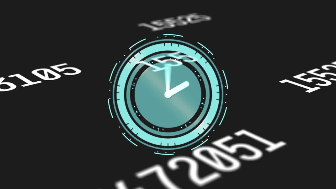 Animation of clock with numbers changing on black background
