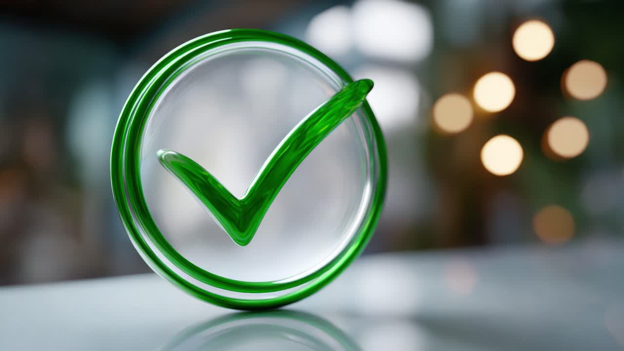 A Glimmering Green Checkmark Symbolizing Approval and Success: A Stunning Visual Representation of Positive Outcomes in Contemporary Design