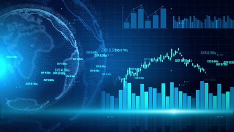 stock market tickers with graphs and charts digital 4k animation.