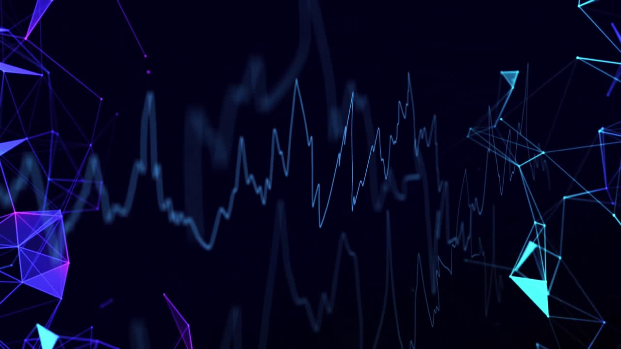 Animation of financial data processing over black background