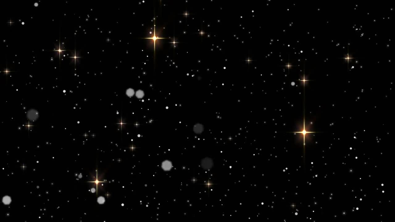 animación de manchas de luz blanca y partículas que se mueven rápidamente, con estrellas brillantes sobre fondo negro