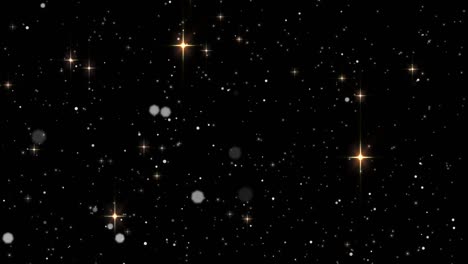 Animación-De-Puntos-De-Luz-Blanca-Y-Partículas-Que-Se-Mueven-Rápidamente,-Con-Estrellas-Brillantes-Sobre-Fondo-Negro