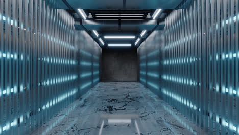 edificio oscuro con iluminación de neón, renderización en 3d.