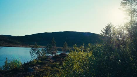 fjord and mountain in indre fosen, norway - wide shot