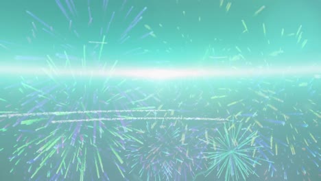 Animation-of-fireworks-and-data-processing-on-green-background