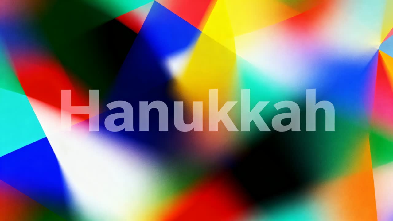 Showing centered Hanukkah text staying while animation starting blending blurred hues on title card