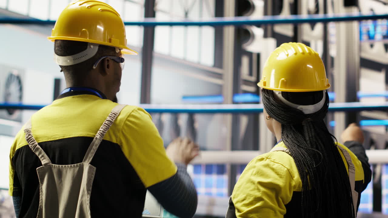 Vertical video Smart factory engineering team using laptop to analyze IoT sensors data