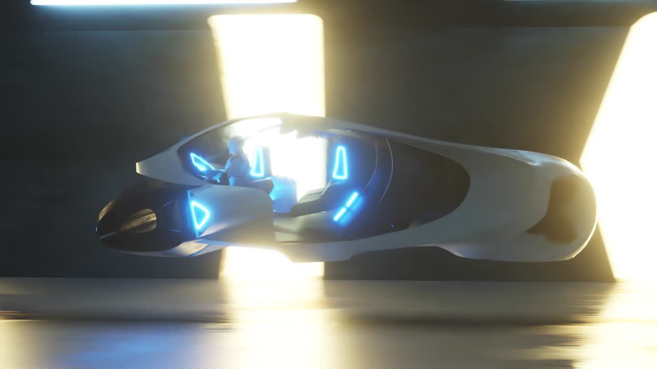 긴 터널에서 미래의 자동차의  뒤에 로을 날리는 인공지능과 미래의 개념 보기 원활한 루프 3d 렌더링