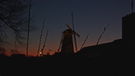 focus rack from historical windmill in the netherlands to reeds in the foreground