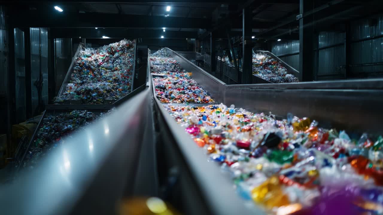 A Vast Array of Colorful Recyclables Flowing Through Conveyors in a Modern Recycling Facility, Showcasing the Process of Plastic Sorting and the Importance of Sustainable Waste Management Solutions