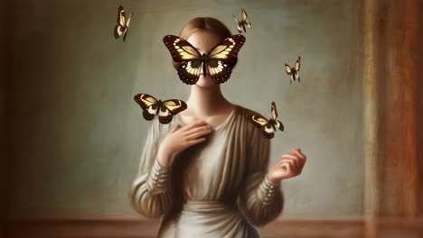 surreal portrait of a woman with butterflies