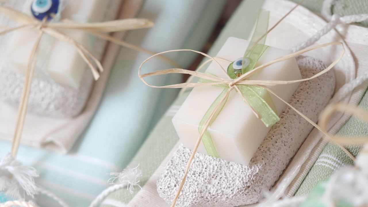 Natural Soap Bars with Evil Eye Charms and Pumice Stones