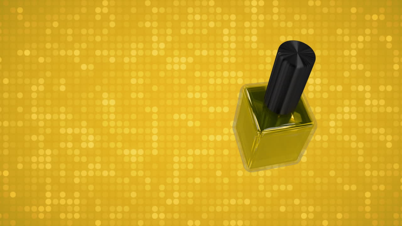 Nail polish bottle rotating on a yellow disco background