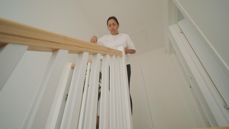 Una bella donna incinta che riordina la sua casa, impegnata nelle faccende domestiche. La scena cattura la vita domestica, la maternità e l'equilibrio tra routine e preparazione durante la gravidanza