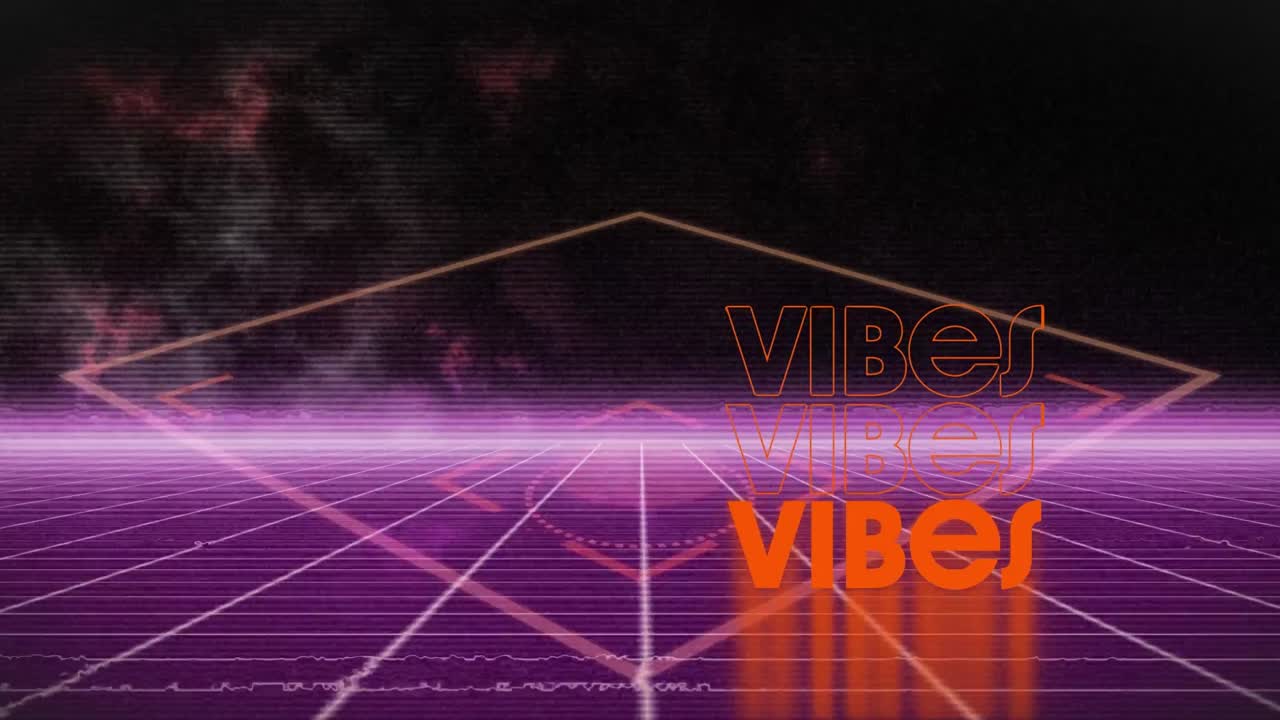 Animation of vibes text over shapes on black background