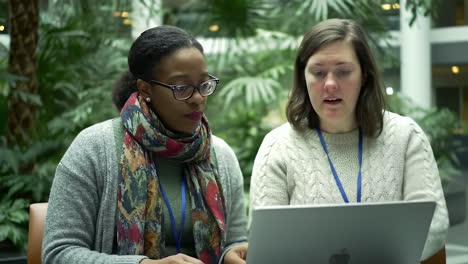 diverse women collaborating on project with laptop