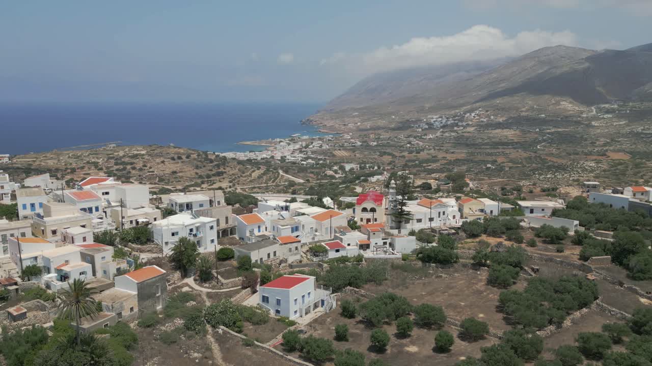 Aerial View of a Coastal Town on a Greek Island