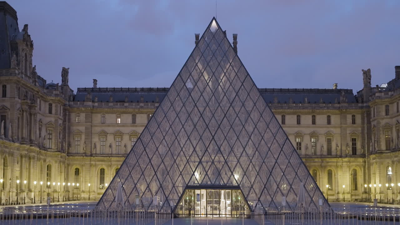 Louvre Museum Pyramid at Dusk