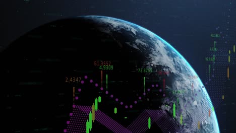 Animación-Del-Procesamiento-De-Datos-Financieros-Sobre-El-Mundo-Contra-Fondo-Azul