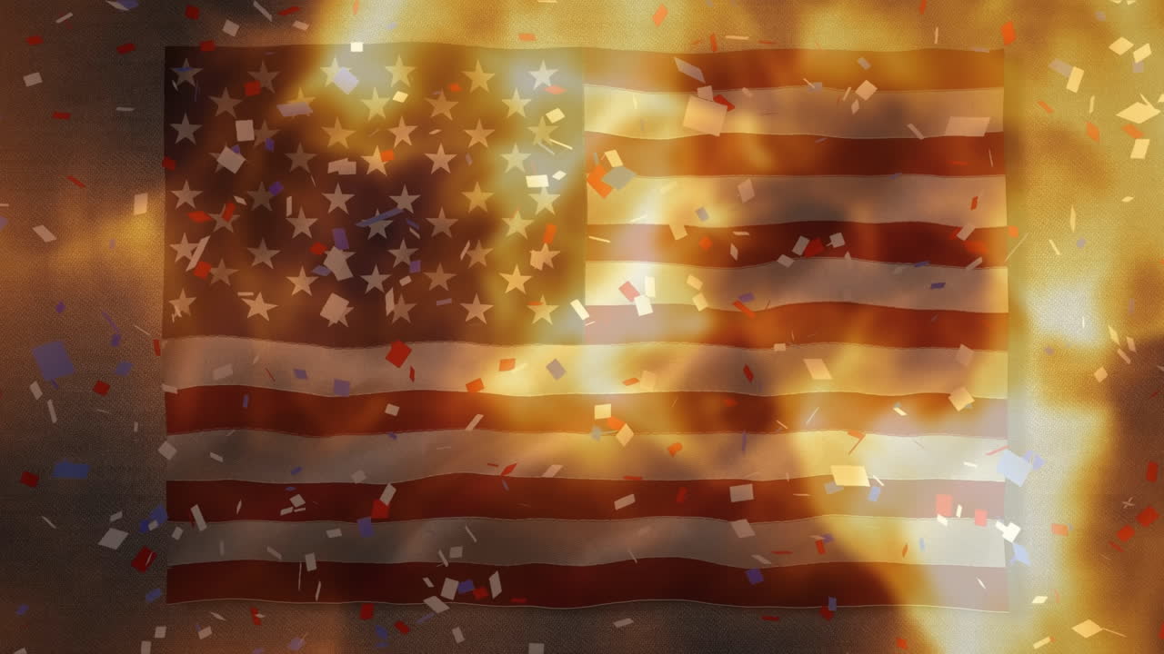 Animation of waving usa flag and flames
