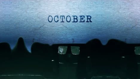 october word closeup being typing and centered on a sheet of paper on old vintage typewriter
