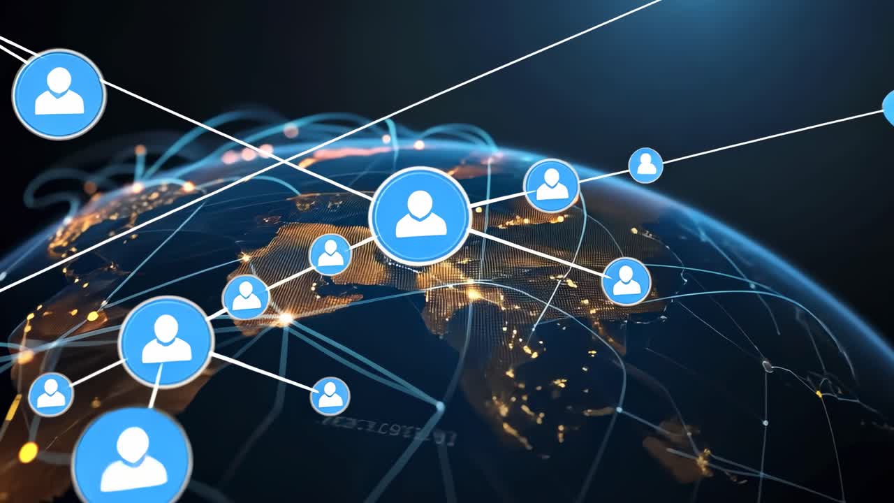 Aerial view of a digital network overlay on Earth, showcasing global connectivity