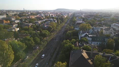 Beautiful-Drone-Flight-Above-Andrassy-Avenue---Main-Cultural-Street-in-Budapest,-Hungary