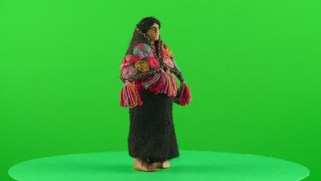 Woman-female-Chihuahua-Tarahumara-Otomi-traditional-handmade-handcraft-doll-toy-latin-mexican-mexico-in-a-turntable-with-green-screen-for-background-removal-3d