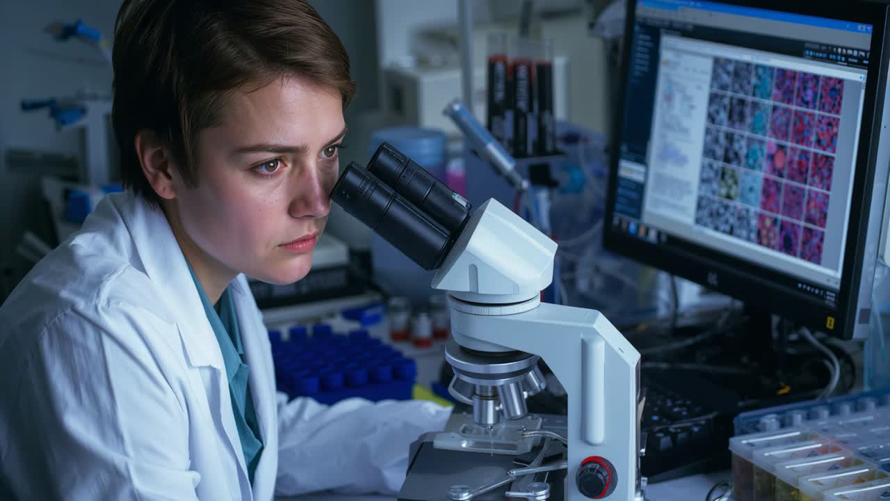 Scientist working with a microscope in a lab