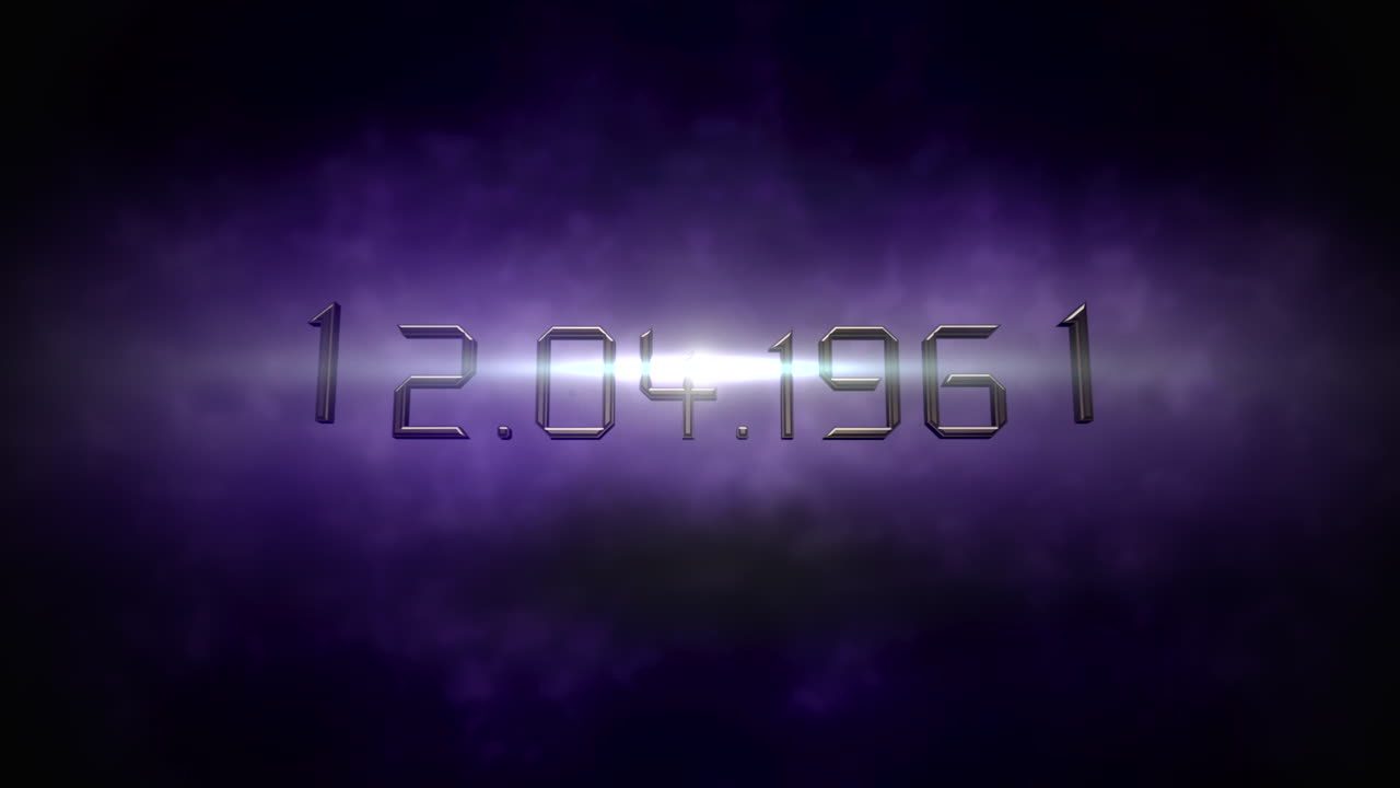 12.04.1961 with light of star and purple clouds in galaxy