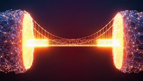 a stunning visualization of a bridge connecting two luminous networks, representing the fusion of technology and connectivity in a digital age
