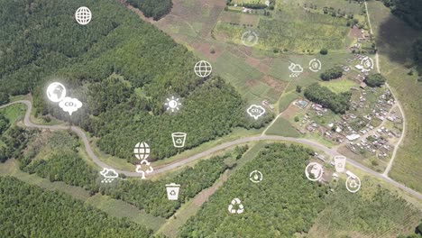 futuristic aerial drone view of the forest coverage