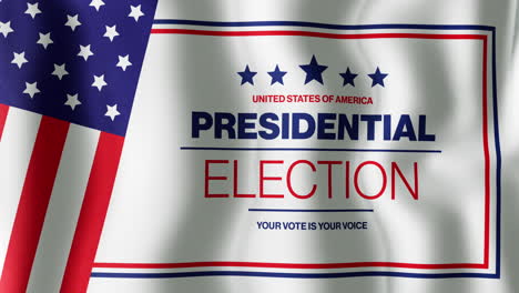 animation of usa presidential election, your vote is your voice text with american flag elements