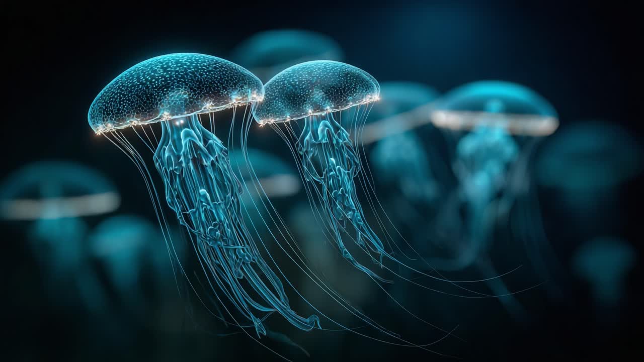 A Mesmerizing Underwater Journey: Ethereal Jellyfish Dancing Gracefully Through the Deep Blue Ocean Movements Captivating Nature's Artistry