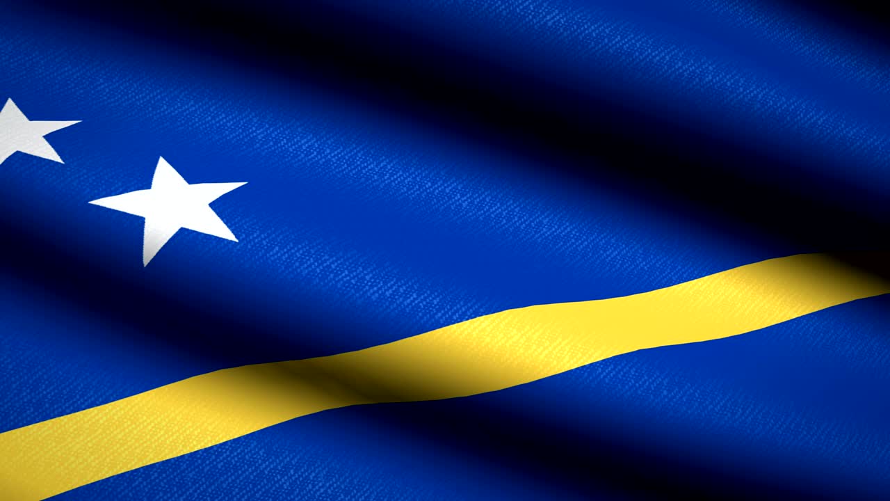 Curacao Flag Waving Textile Textured Background. Seamless Loop Animation. Full Screen. Slow motion. 4K Video