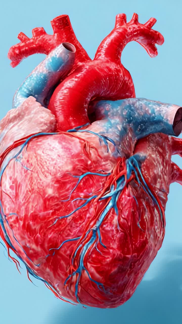 Modello dettagliato di cuore in 3D che illustra l'anatomia e le caratteristiche circolatorie, perfetto per scopi didattici e visualizzazioni mediche in biologia e scienze della salute